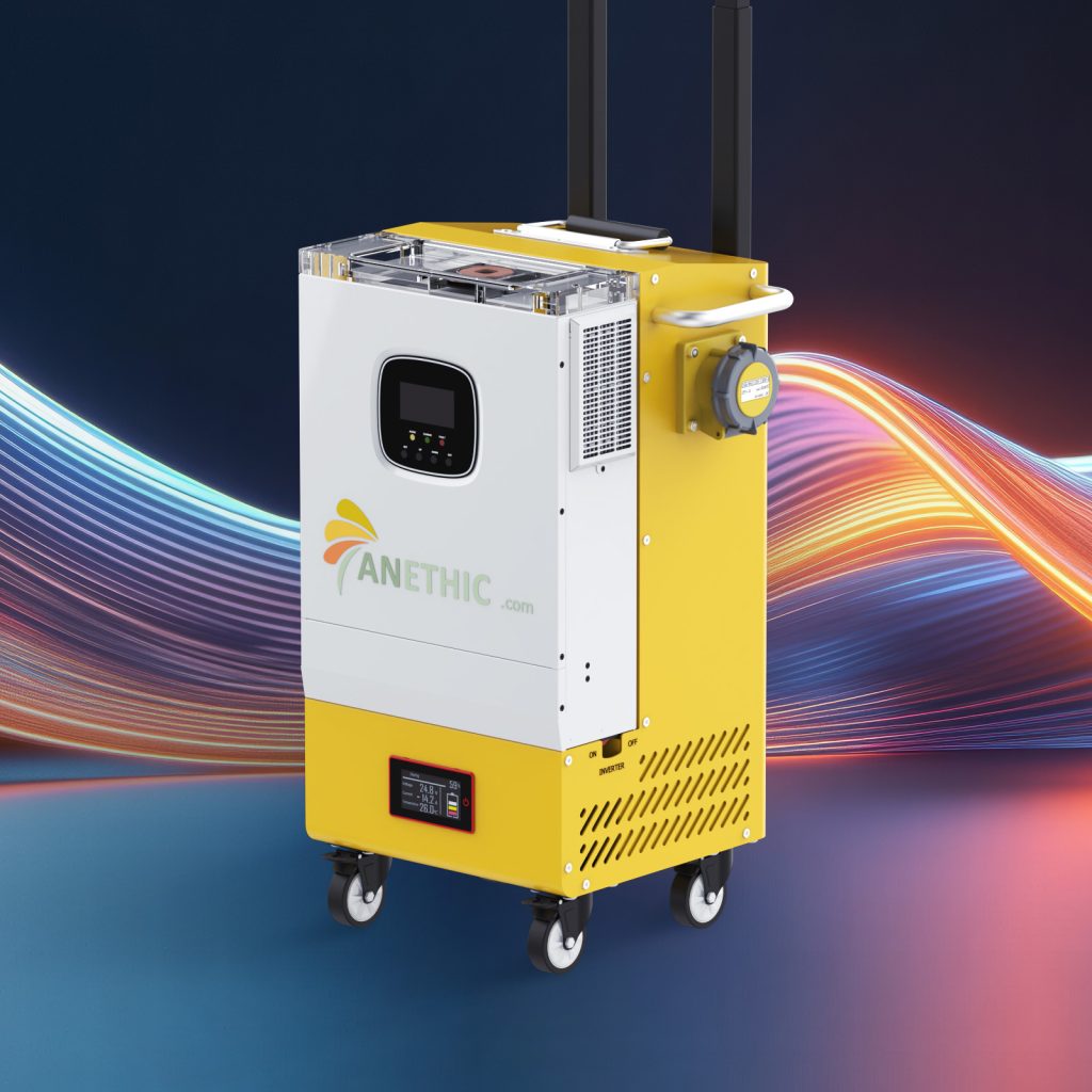 Yellow portable power generator on wheels