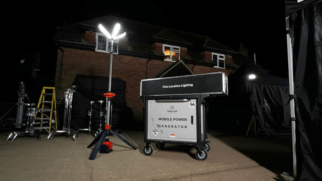 Film equipment setup at night