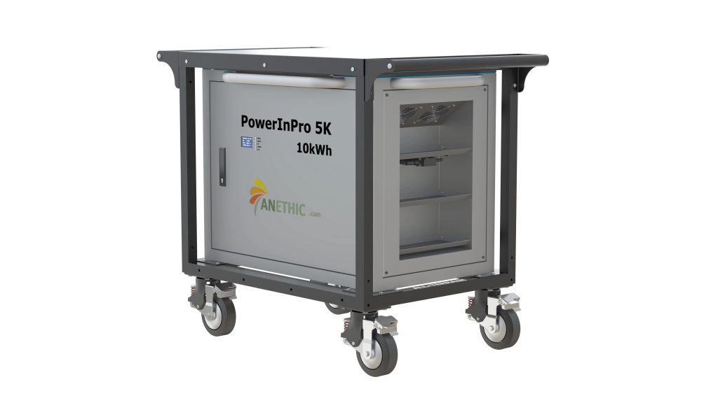 Mobile power storage unit on wheels