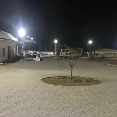 Bright street lamps in dark area